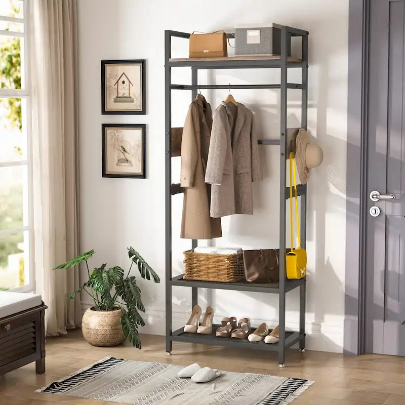 Freestanding Closet Organizer Hall Tree Garments Rack for Bedroom