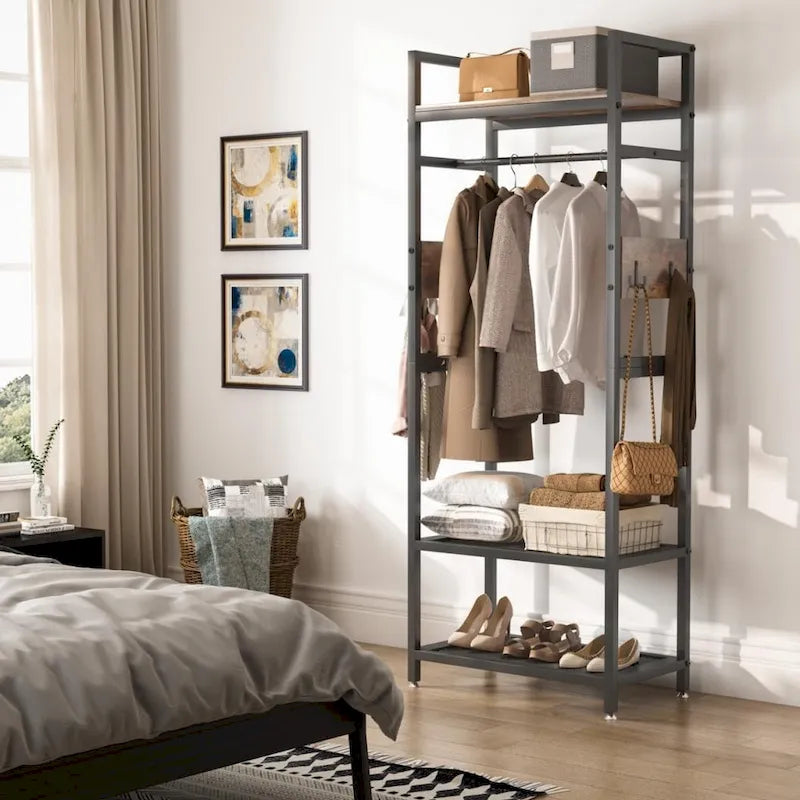 Freestanding Hall Tree with Storage Shelves & Hooks