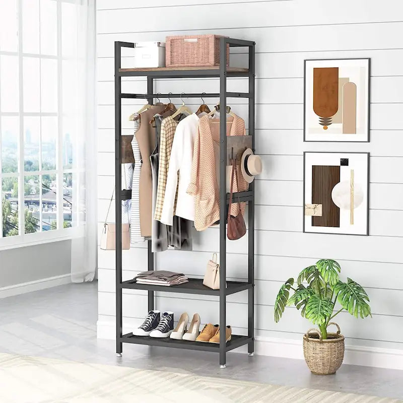 Freestanding Hall Tree with Storage Shelves & Hooks