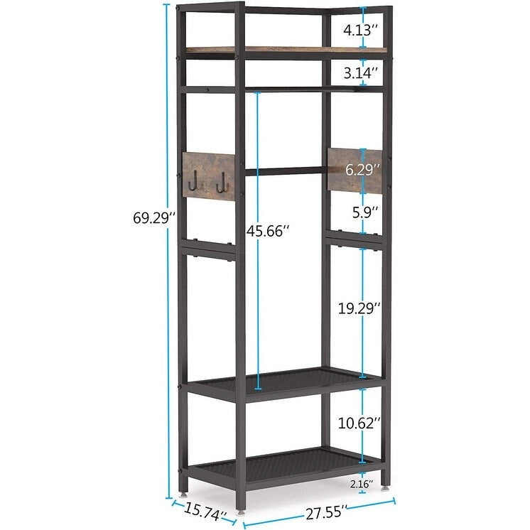 Freestanding Hall Tree with Storage Shelves & Hooks
