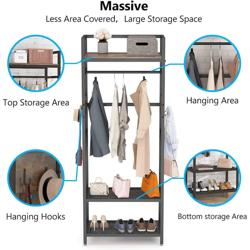 Freestanding Hall Tree with Storage Shelves & Hooks
