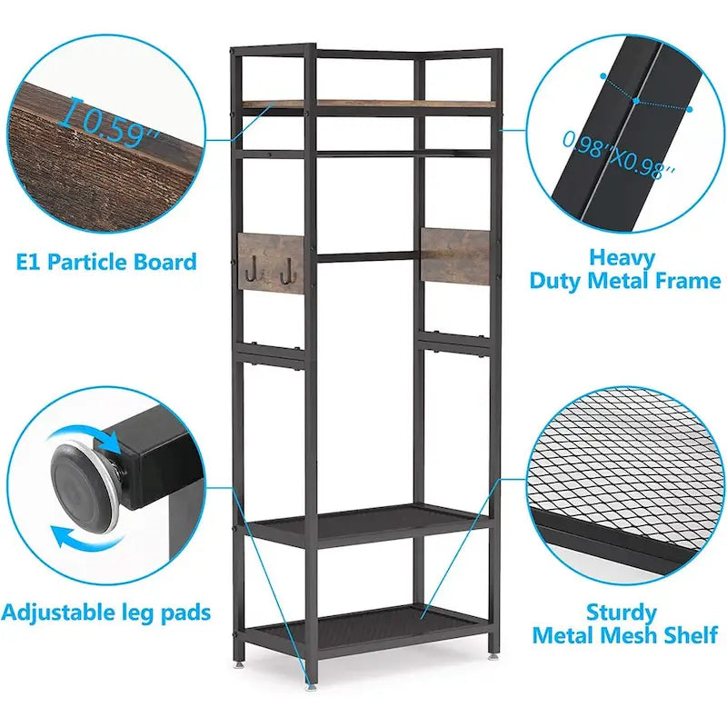 Freestanding Hall Tree with Storage Shelves & Hooks