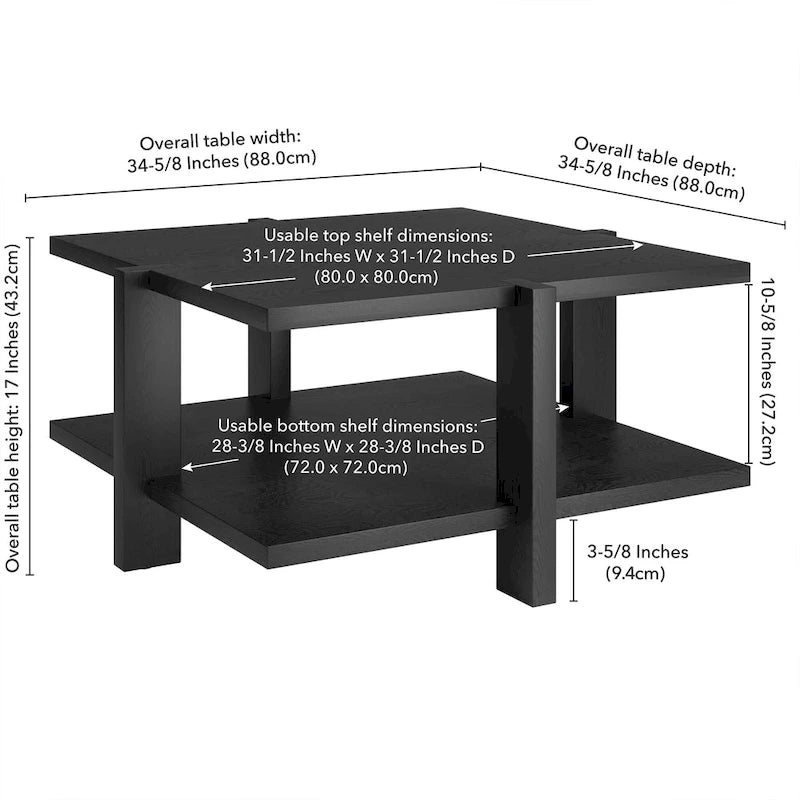 Table basse carrée de 34,66" de large