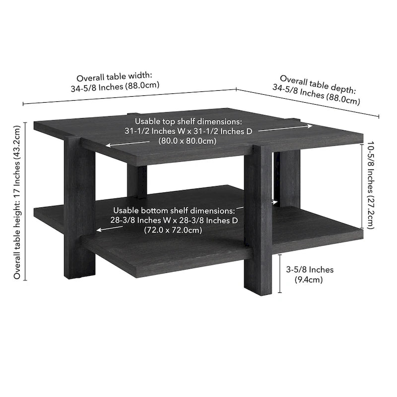 Table basse carrée de 34,66" de large