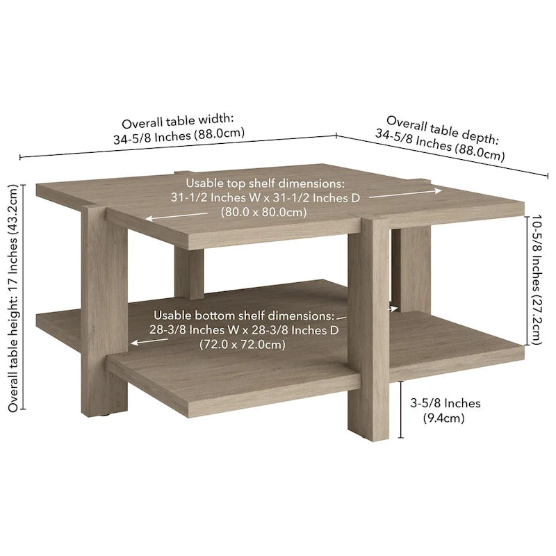 Table basse carrée de 34,66" de large
