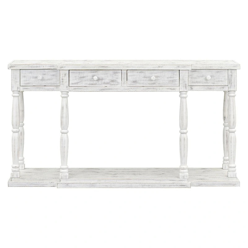 Console 4 tiroirs, 1 étagère, table d'entrée classique et table de canapé de rangement