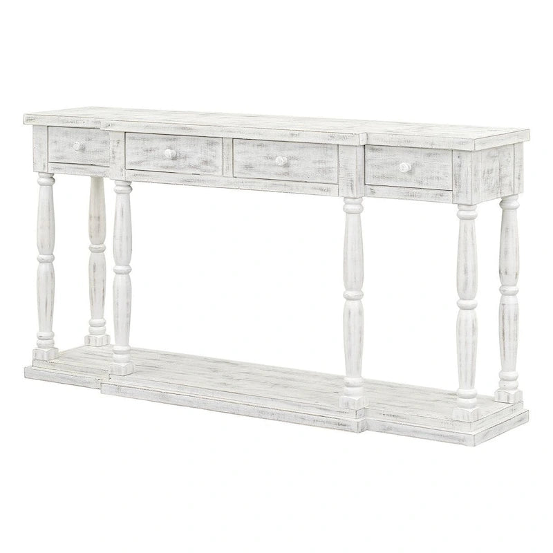 Console 4 tiroirs, 1 étagère, table d'entrée classique et table de canapé de rangement