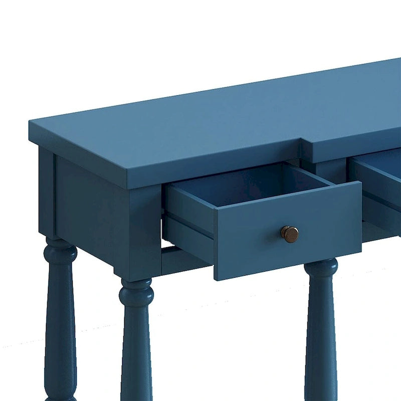 Console 4 tiroirs, 1 étagère, table d'entrée classique et table de canapé de rangement