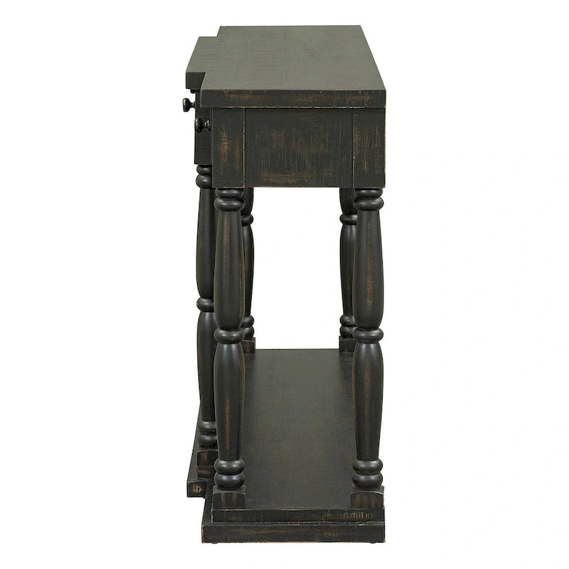 Console 4 tiroirs, 1 étagère, table d'entrée classique et table de canapé de rangement