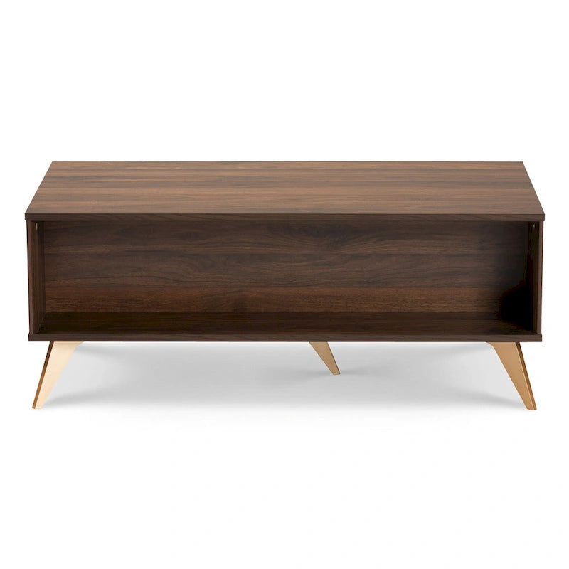 Table basse en bois au fini noyer brun et or, style Mid-Century