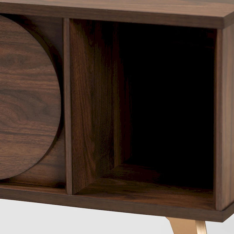 Table basse en bois au fini noyer brun et or, style Mid-Century