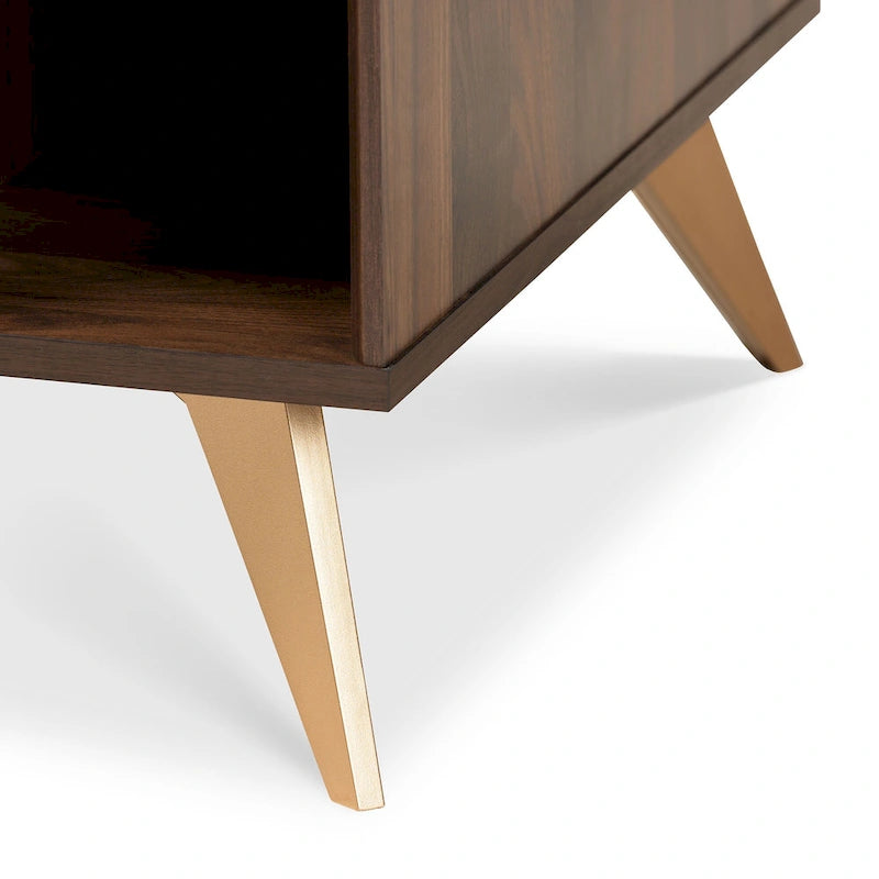 Table basse en bois au fini noyer brun et or, style Mid-Century