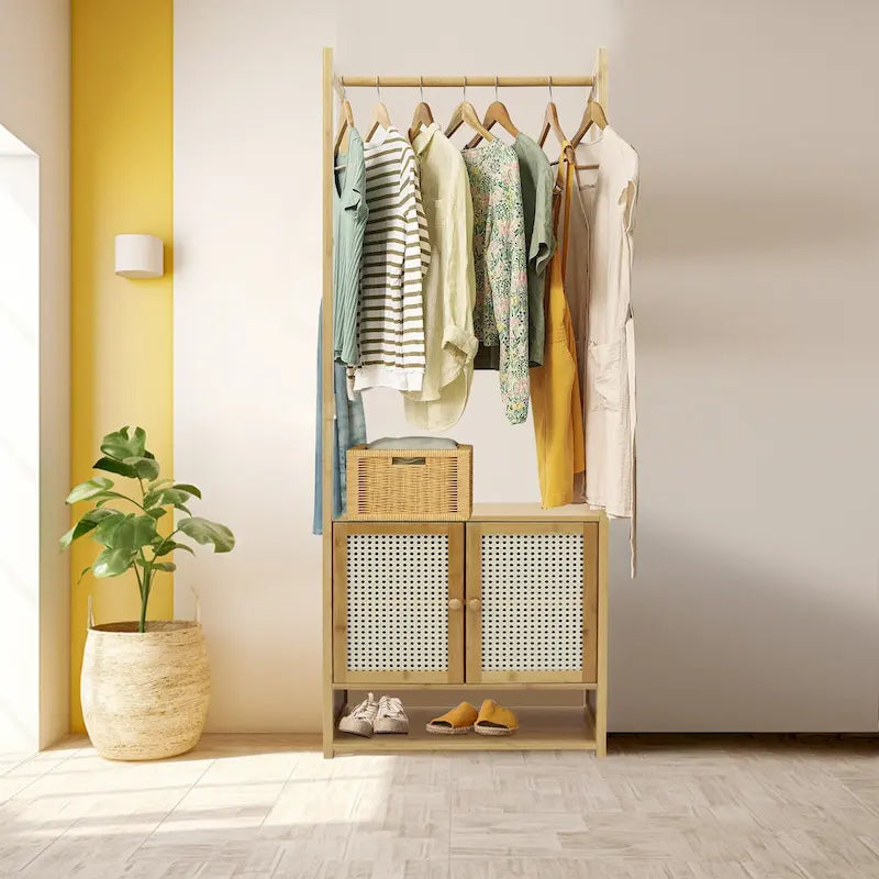 Bamboo Garment Rack with Clothes Rail Storage Organiser