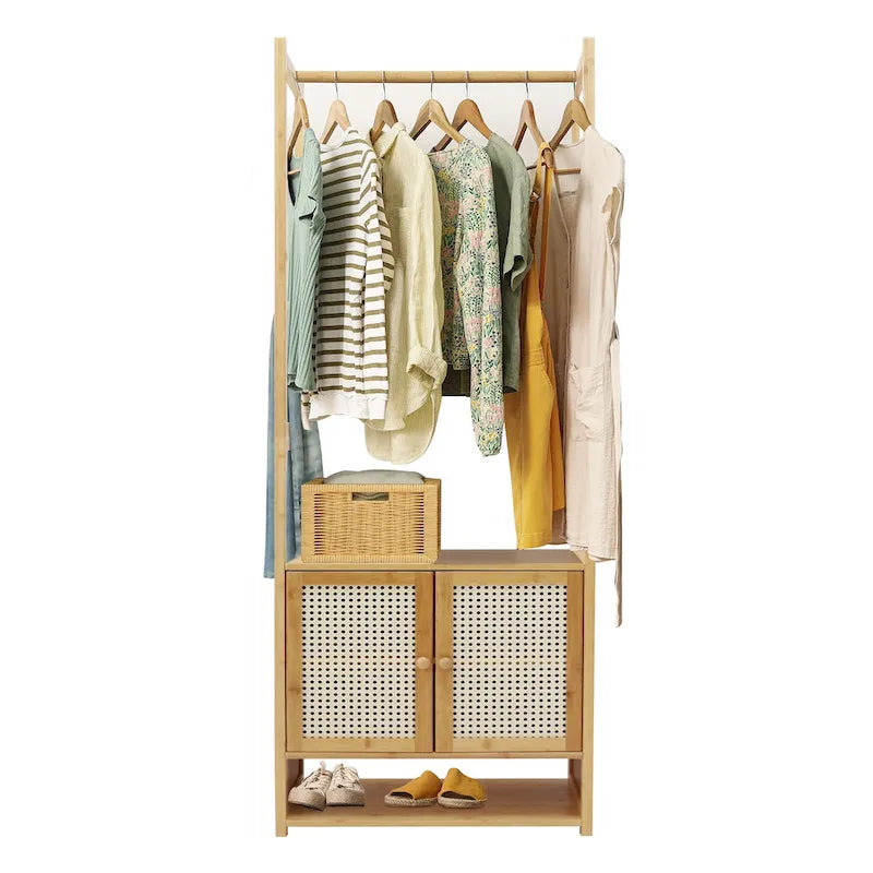 Bamboo Garment Rack with Clothes Rail Storage Organiser