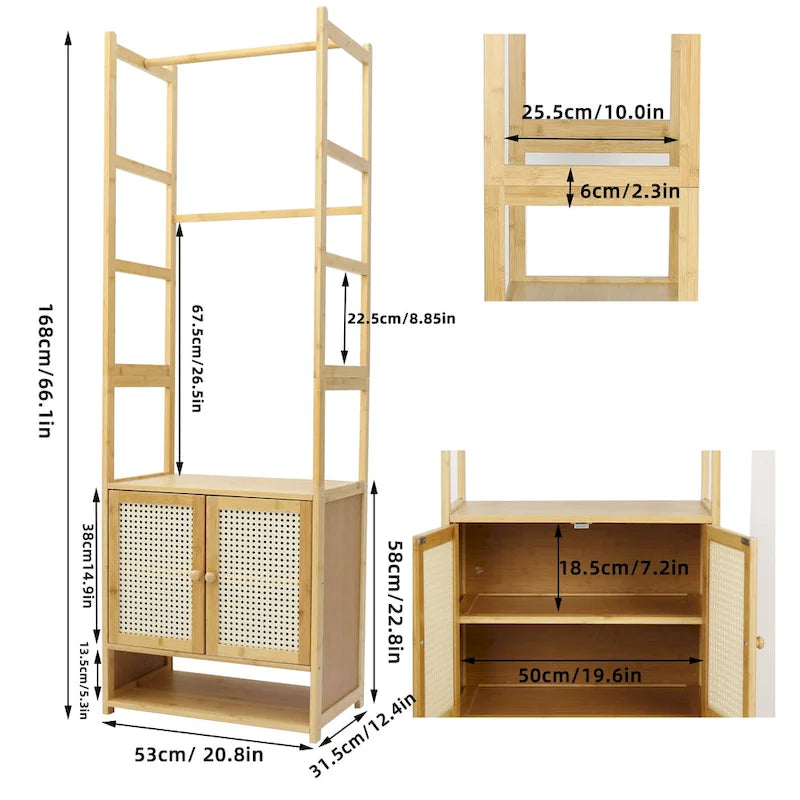 Bamboo Garment Rack with Clothes Rail Storage Organiser