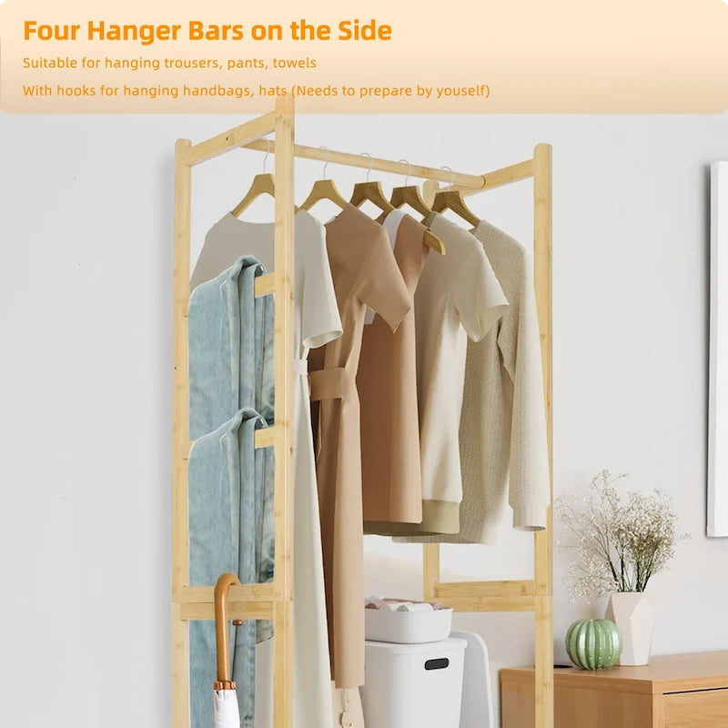 Bamboo Garment Rack with Clothes Rail Storage Organiser
