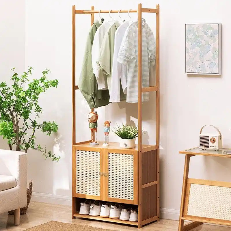 Bamboo Garment Rack with Clothes Rail Storage Organiser