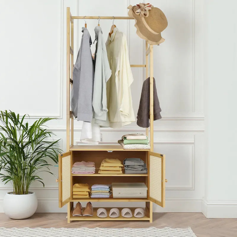 Bamboo Garment Rack with Clothes Rail Storage Organiser