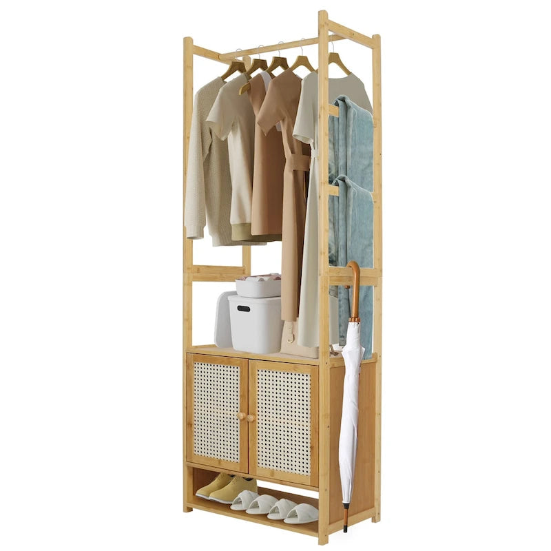 Bamboo Garment Rack with Clothes Rail Storage Organiser