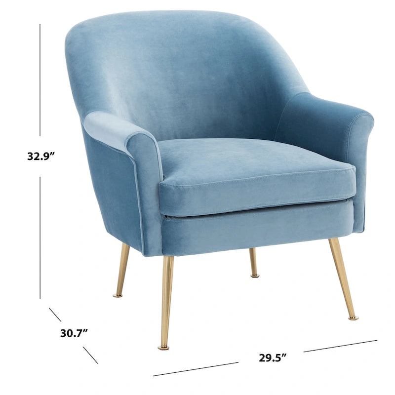 Fauteuil d'appoint en velours avec pieds en métal doré