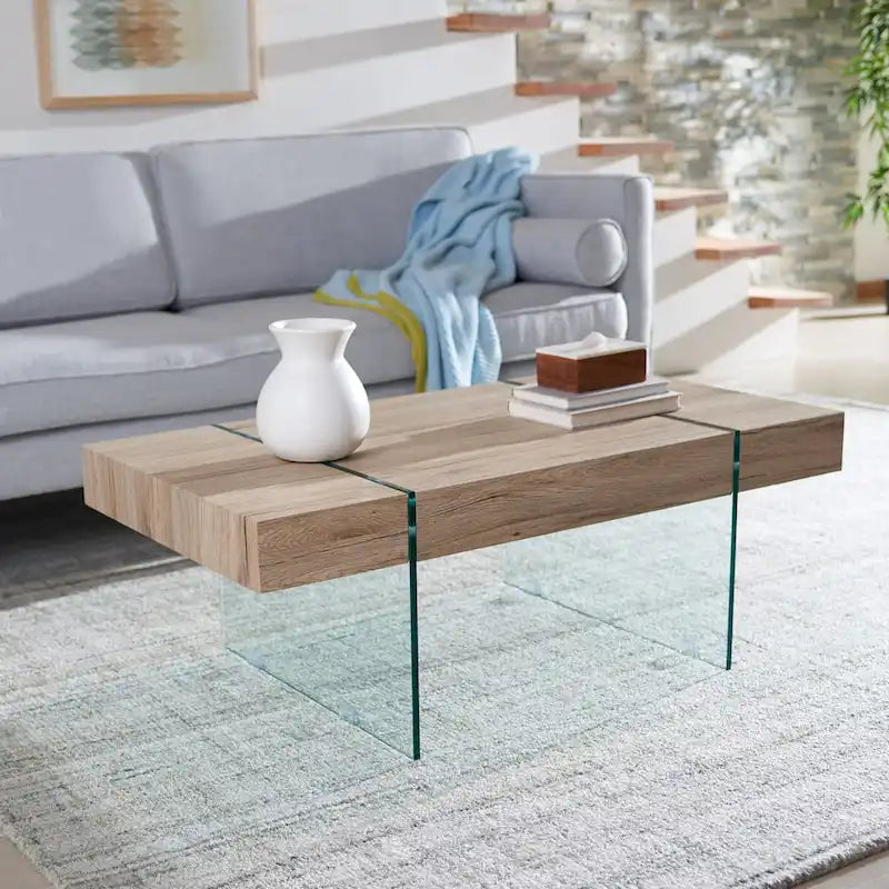 Table basse rectangulaire à pieds en verre - 43,3 L x 23,6 P x 15,7 H