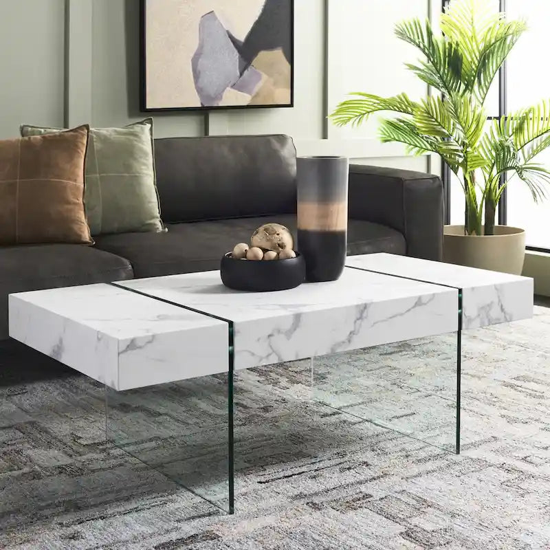 Table basse rectangulaire à pieds en verre - 43,3 L x 23,6 P x 15,7 H
