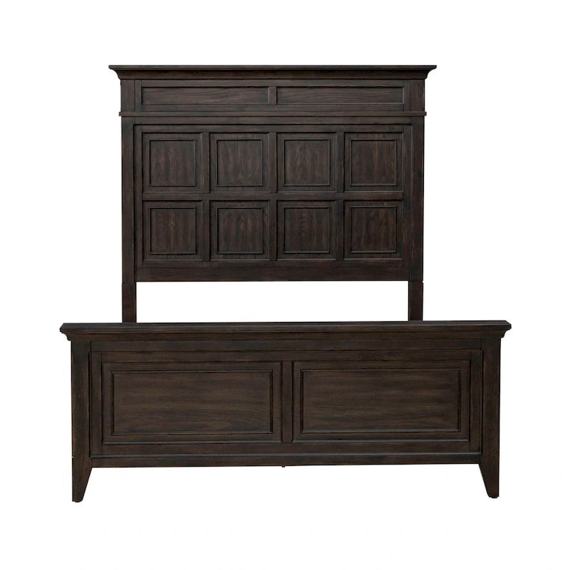 Saddle Brown Panel Bed, Dresser and Mirror, & Nightstand