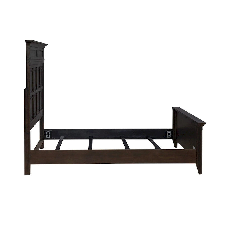 Saddle Brown Panel Bed, Dresser and Mirror, & Nightstand
