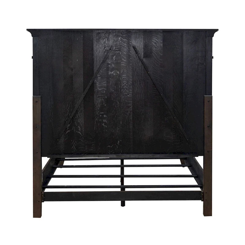 Lit à panneaux marron selle, commode et miroir, et table de chevet