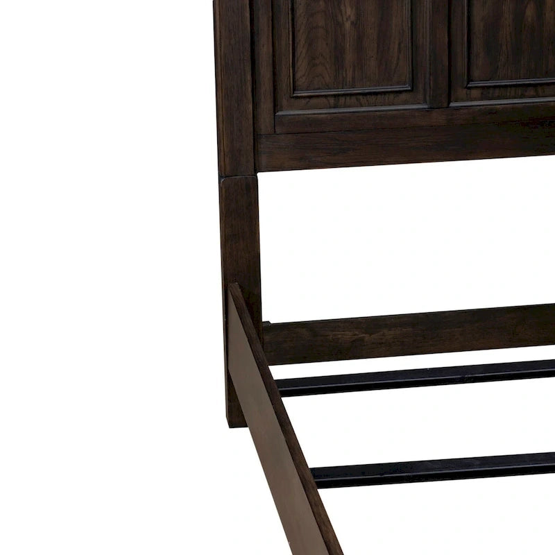 Lit à panneaux marron selle, commode et miroir, et table de chevet