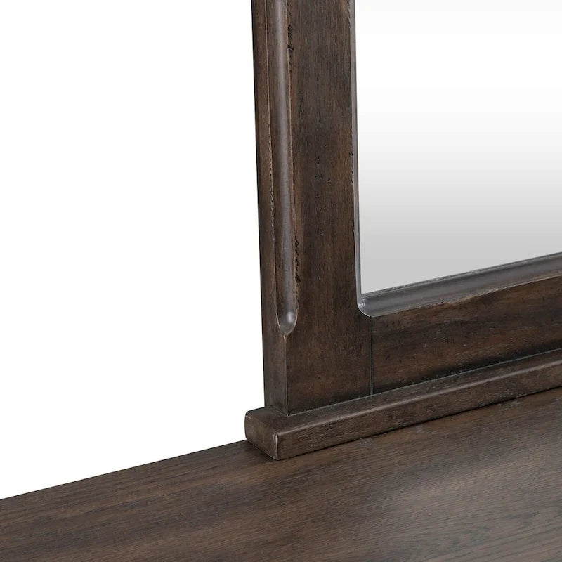 Lit à panneaux marron selle, commode et miroir, et table de chevet