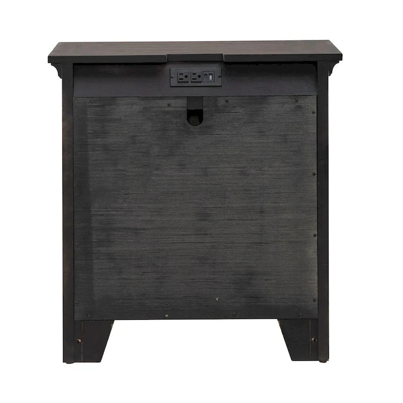 Lit à panneaux marron selle, commode et miroir, et table de chevet