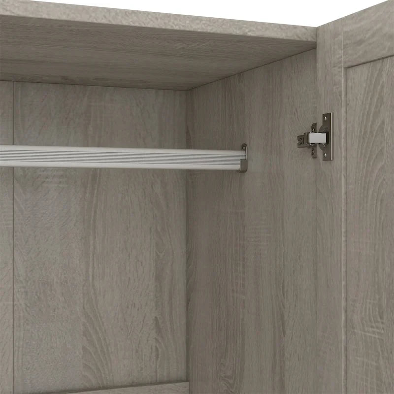 Armoire à rideaux 3 portes avec étagères