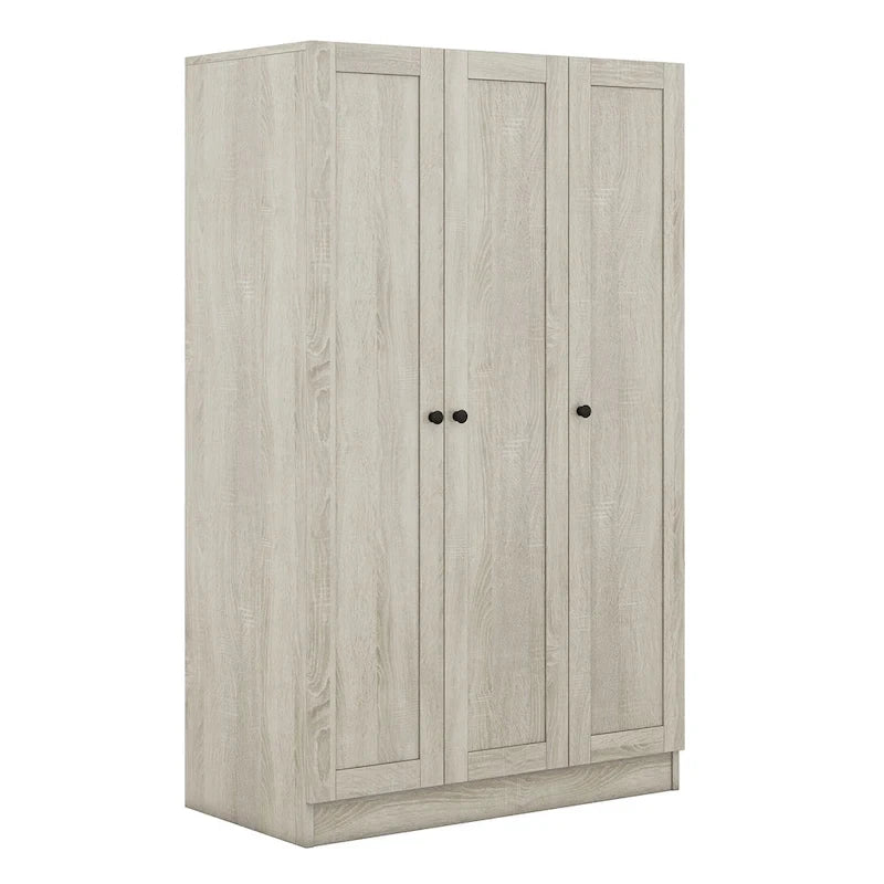 Armoire à rideaux 3 portes avec étagères