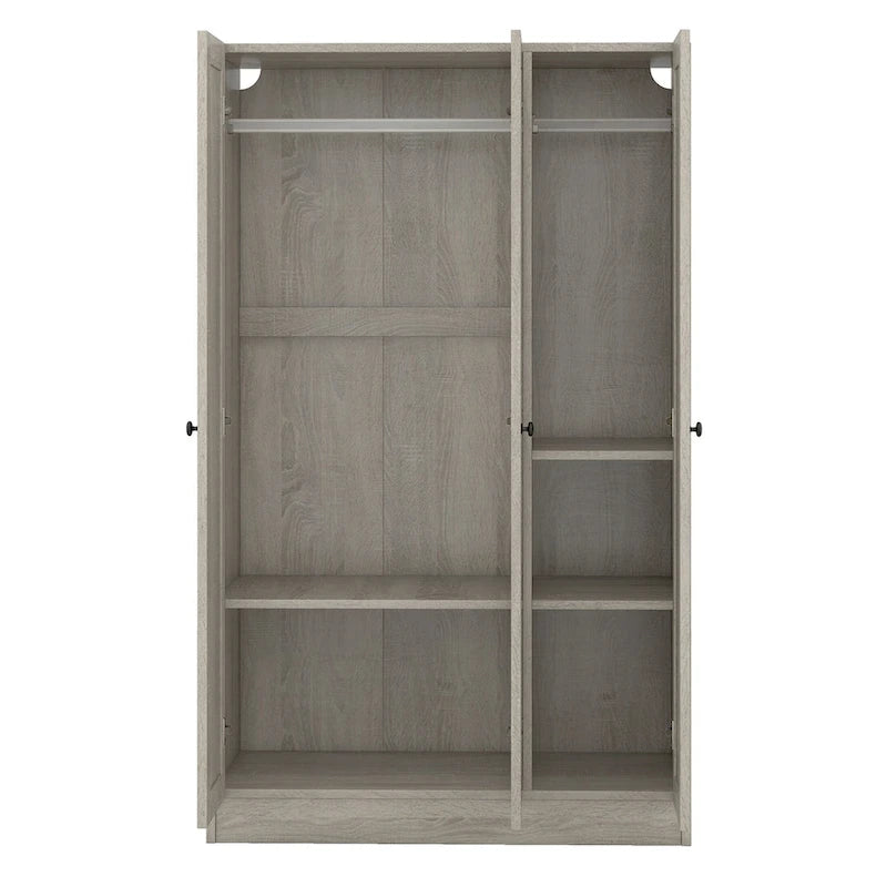 Armoire à rideaux 3 portes avec étagères
