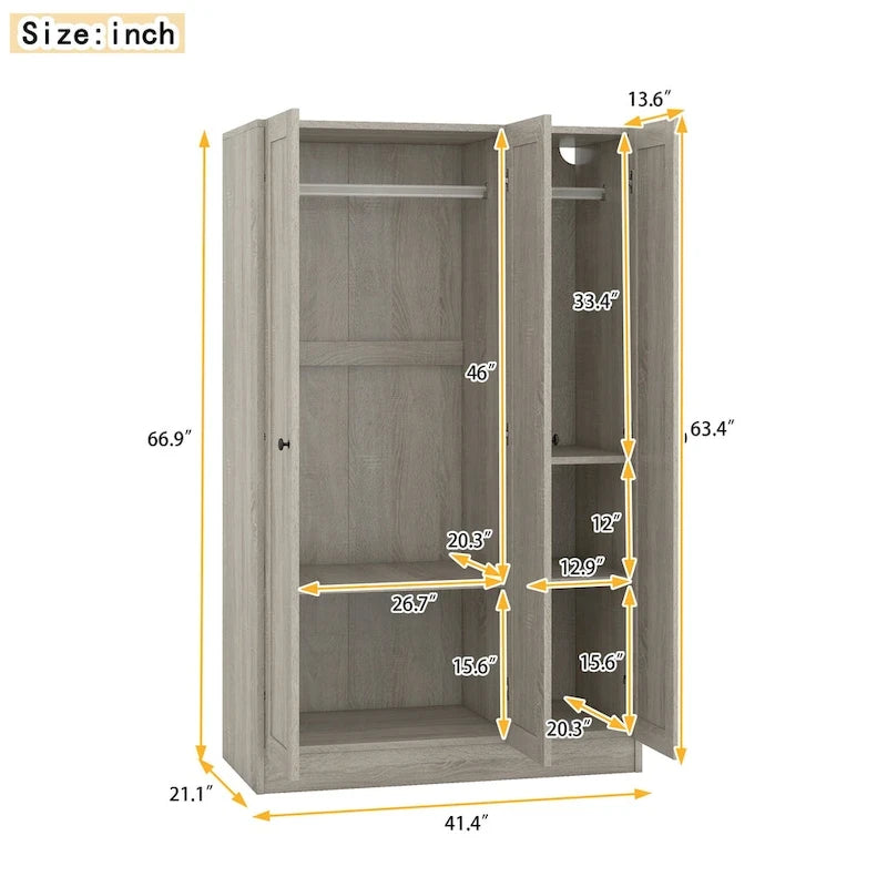 Armoire à rideaux 3 portes avec étagères