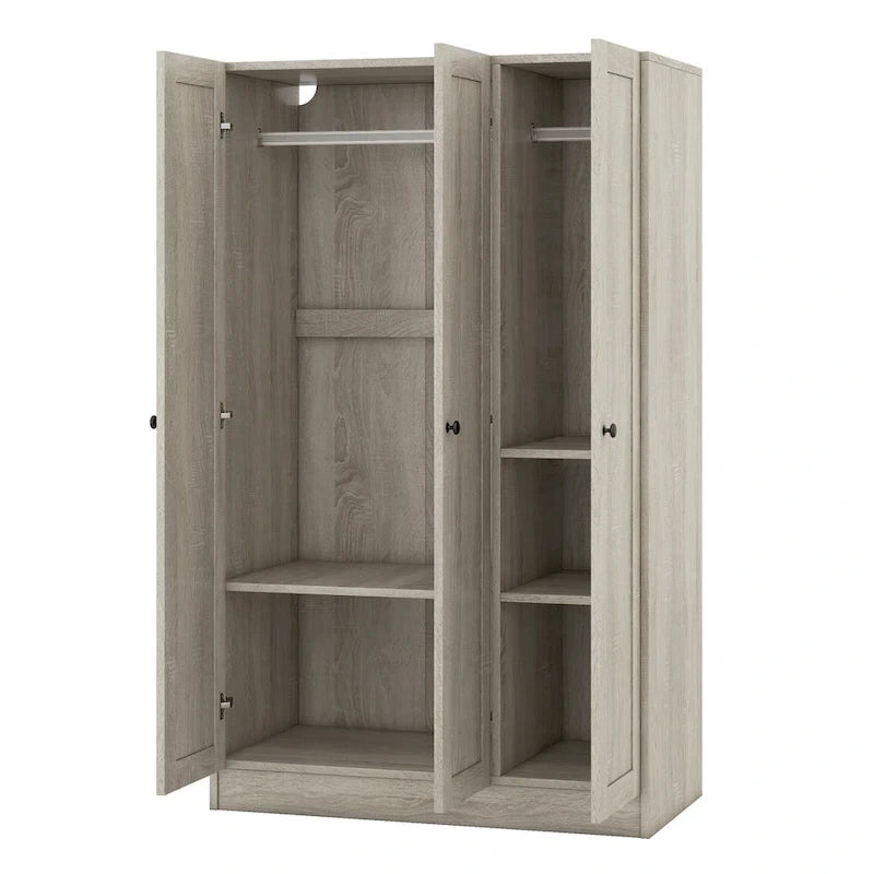 Armoire à rideaux 3 portes avec étagères