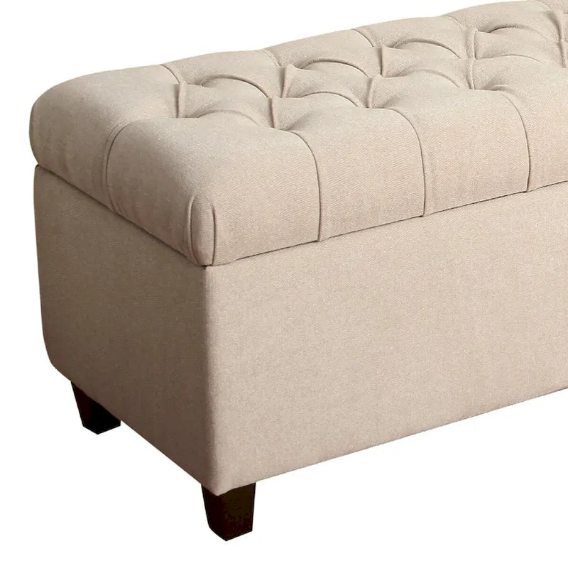 Banc de rangement capitonné boutonné, crème et marron