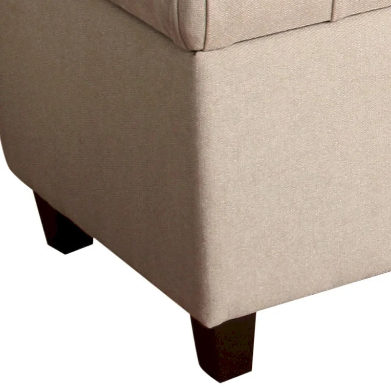 Upholstered Button Tufted Storage Bench, Cream and Brown