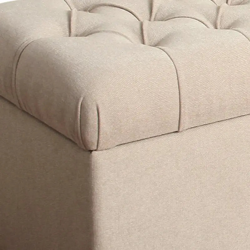 Upholstered Button Tufted Storage Bench, Cream and Brown