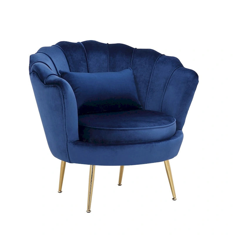 Fauteuil lounge en velours bleu - 29 H x 32.5 L x 31.5 P