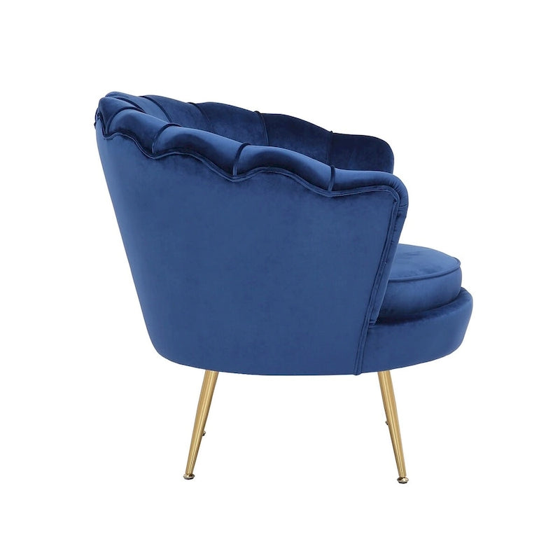 Fauteuil lounge en velours bleu - 29 H x 32.5 L x 31.5 P