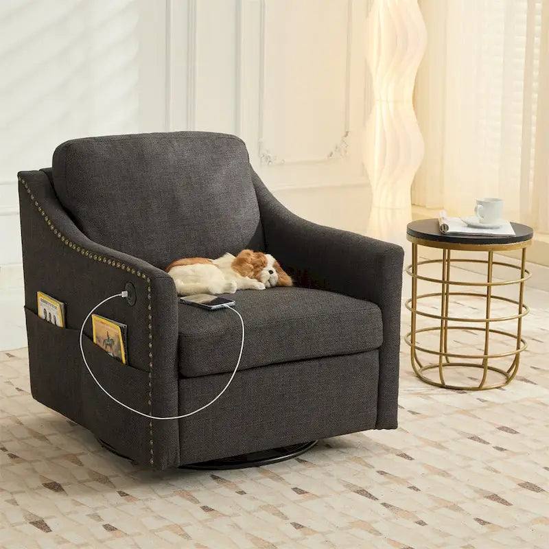 Fauteuil pivotant d'appoint en tissu avec ports USB