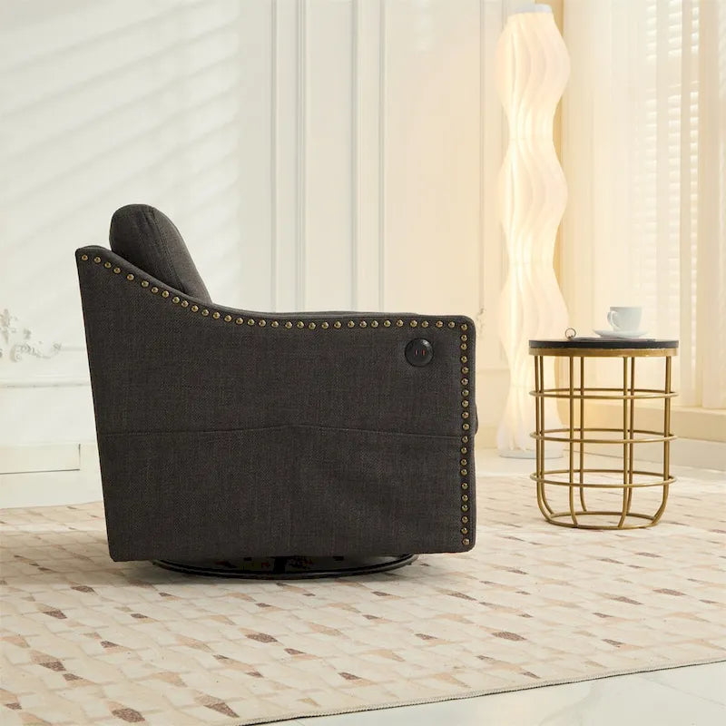 Fabric Accent Swivel Chair with USB Ports
