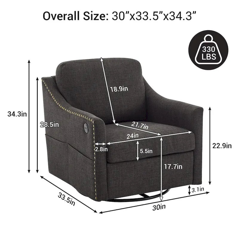 Fauteuil pivotant d'appoint en tissu avec ports USB
