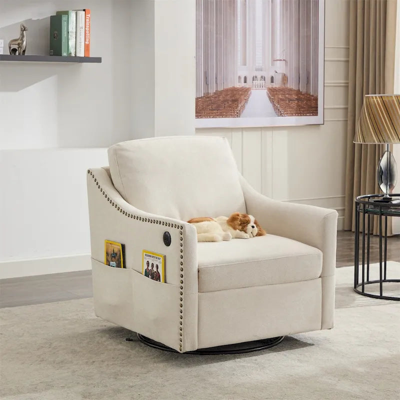 Fauteuil pivotant d'appoint en tissu avec ports USB