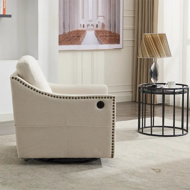 Fauteuil pivotant d'appoint en tissu avec ports USB
