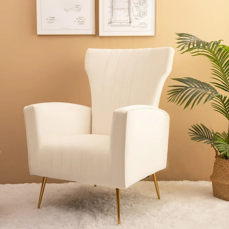 Velvet Accent Chair, Wingback Arm Chair with Gold Legs, Upholstered Single Sofa for Living Room Bedroom