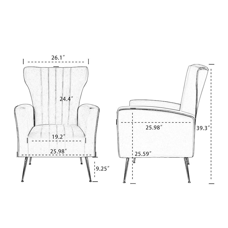 Fauteuil d'appoint en velours, fauteuil à oreilles avec pieds dorés, canapé simple rembourré pour salon et chambre à coucher