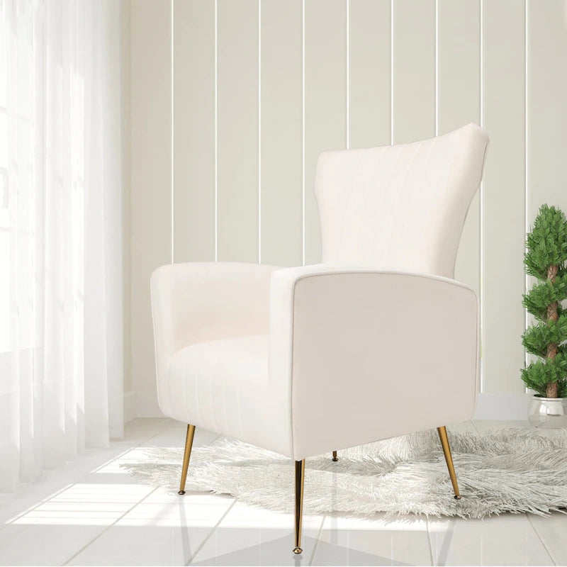 Fauteuil d'appoint en velours, fauteuil à oreilles avec pieds dorés, canapé simple rembourré pour salon et chambre à coucher